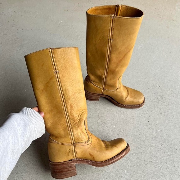 SOLD Vintage 70s Frye Campus Banana Boots Womens 5.5 Square Toe Marbled Boot - Picture 8 of 11